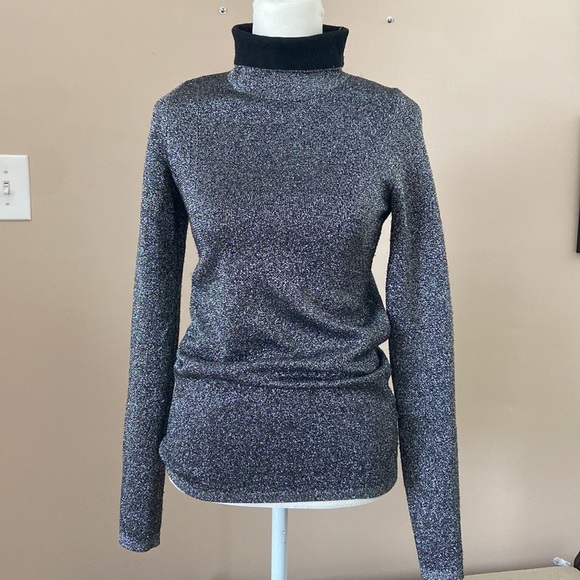 Sandro- Metallic Silver Stretch Knit Turtleneck Top - Picture 4 of 10
